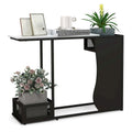 Table console plateau faux marbre blanc + noir avec 2 cubes de rangement grillagés - Usage unique