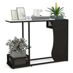 Table console plateau faux marbre blanc + noir avec 2 cubes de rangement grillagés - Usage unique