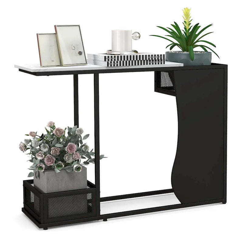 Costway 43.5 Console Table with Faux Marble Top & 2 Storage - See Details