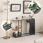 Table console plateau faux marbre blanc + noir avec 2 cubes de rangement grillagés - Usage unique