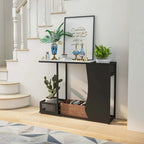 Table console plateau faux marbre blanc + noir avec 2 cubes de rangement grillagés - Usage unique