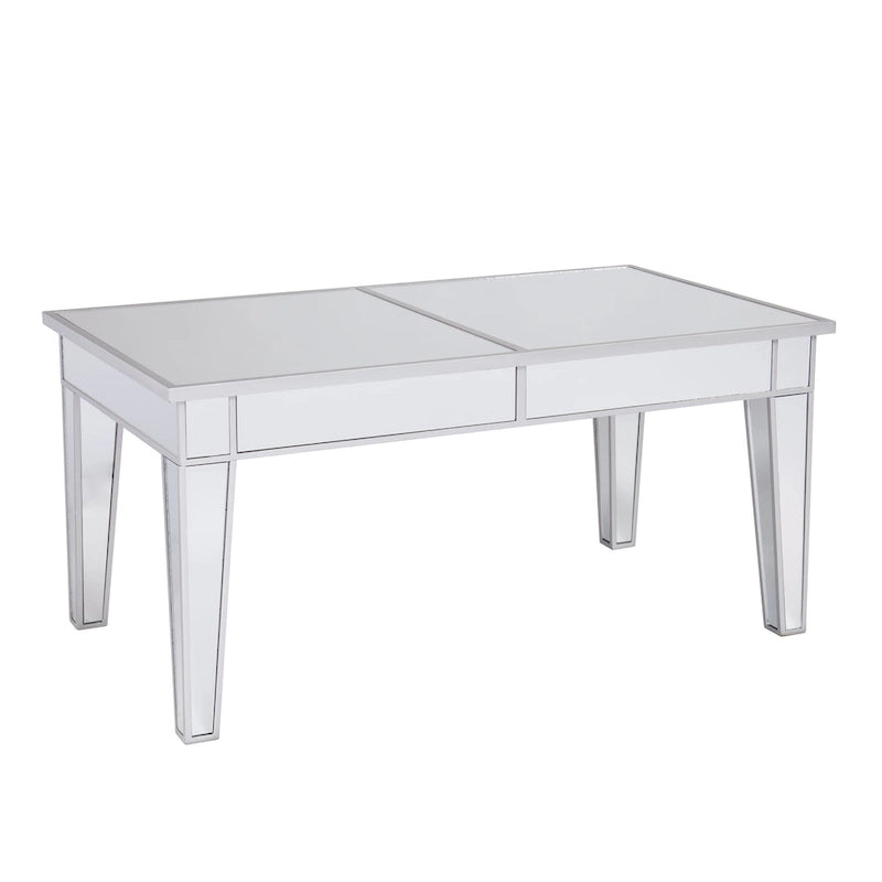 Table basse rectangulaire miroir argenté avec bordure métallique - Usage unique