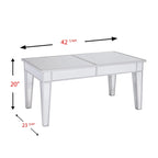 Table basse rectangulaire miroir argenté avec bordure métallique - Usage unique
