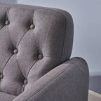 Petit canapé moderne du milieu du siècle en polyester orange/gris/bleu avec dossier capitonné et pieds en bois inclinés - 2 places