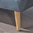 Petit canapé moderne du milieu du siècle en polyester orange/gris/bleu avec dossier capitonné et pieds en bois inclinés - 2 places