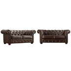 Causeuse capitonnée Chesterfield en cuir reconstitué marron/microfibre grise - 2 places