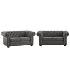Causeuse capitonnée Chesterfield en cuir reconstitué marron/microfibre grise - 2 places