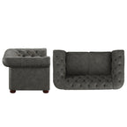 Causeuse capitonnée Chesterfield en cuir reconstitué marron/microfibre grise - 2 places