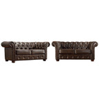 Causeuse capitonnée Chesterfield en cuir reconstitué marron/microfibre grise - 2 places