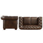 Causeuse capitonnée Chesterfield en cuir reconstitué marron/microfibre grise - 2 places