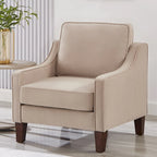 Fauteuil moderne en velours taupe/noir/bleu marine avec pieds en bois - Usage unique