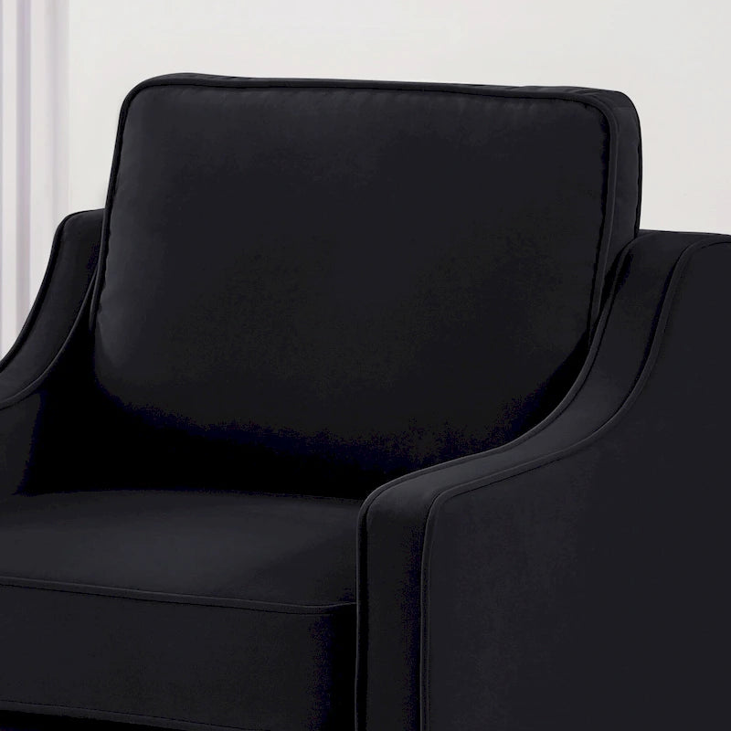 Fauteuil moderne en velours taupe/noir/bleu marine avec pieds en bois - Usage unique