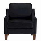 Fauteuil moderne en velours taupe/noir/bleu marine avec pieds en bois - Usage unique