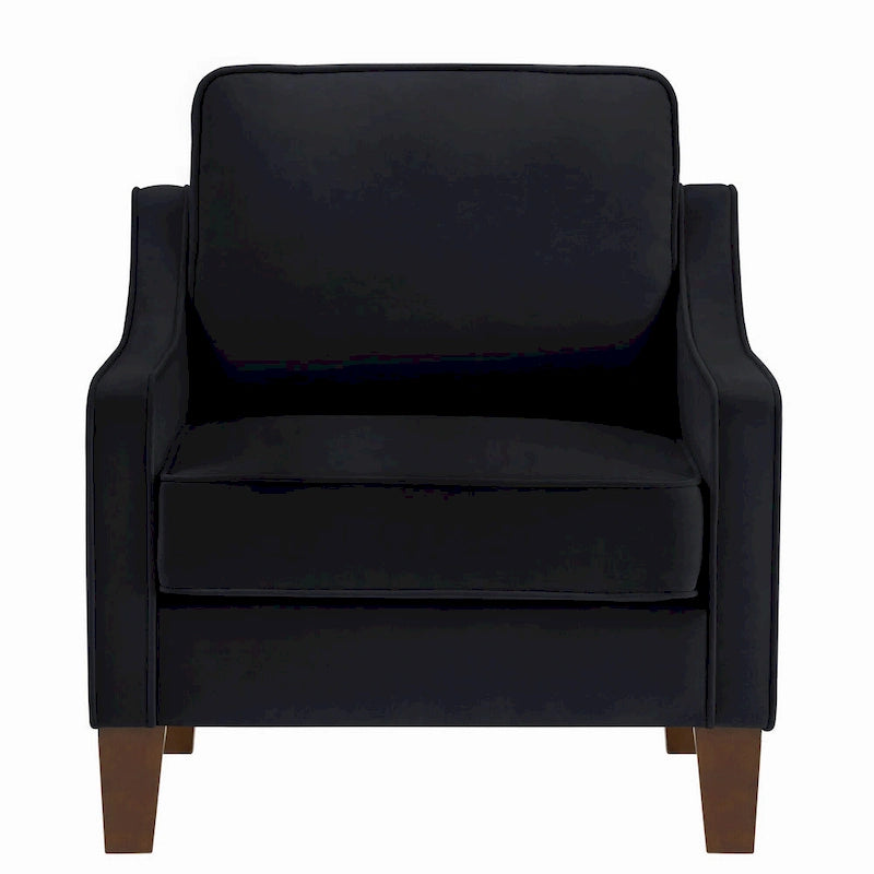 Fauteuil moderne en velours taupe/noir/bleu marine avec pieds en bois - Usage unique