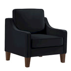 Fauteuil moderne en velours taupe/noir/bleu marine avec pieds en bois - Usage unique