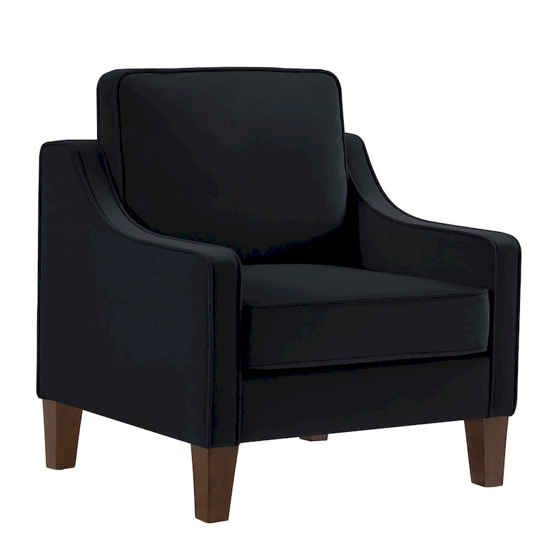 Fauteuil moderne en velours taupe/noir/bleu marine avec pieds en bois - Usage unique