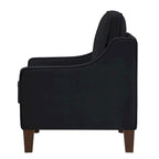 Fauteuil moderne en velours taupe/noir/bleu marine avec pieds en bois - Usage unique