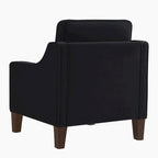 Fauteuil moderne en velours taupe/noir/bleu marine avec pieds en bois - Usage unique