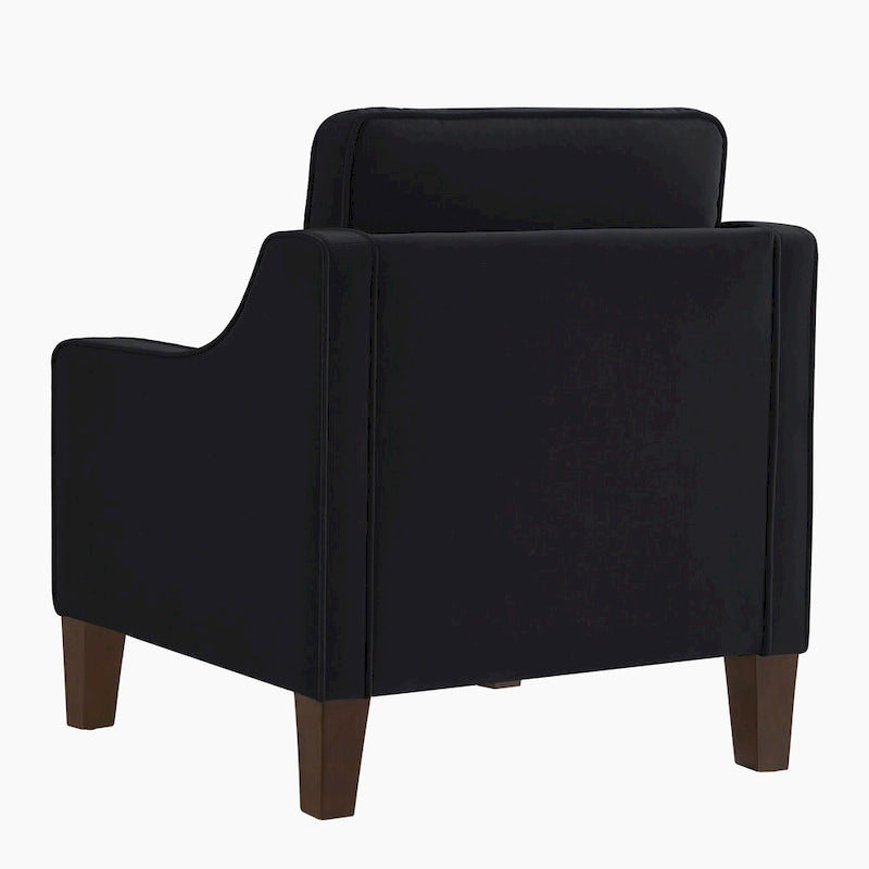 Fauteuil moderne en velours taupe/noir/bleu marine avec pieds en bois - Usage unique