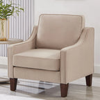Fauteuil moderne en velours taupe/noir/bleu marine avec pieds en bois - Usage unique