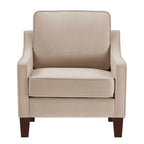Fauteuil moderne en velours taupe/noir/bleu marine avec pieds en bois - Usage unique