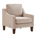 Fauteuil moderne en velours taupe/noir/bleu marine avec pieds en bois - Usage unique