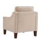 Fauteuil moderne en velours taupe/noir/bleu marine avec pieds en bois - Usage unique