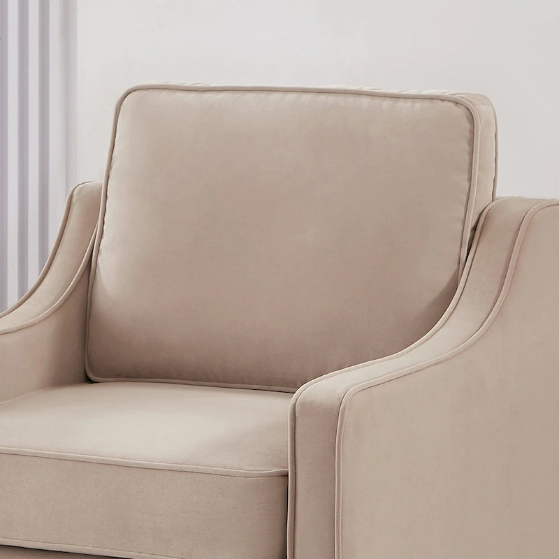 Fauteuil moderne en velours taupe/noir/bleu marine avec pieds en bois - Usage unique