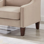 Fauteuil moderne en velours taupe/noir/bleu marine avec pieds en bois - Usage unique