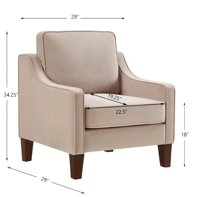 Fauteuil moderne en velours taupe/noir/bleu marine avec pieds en bois - Usage unique