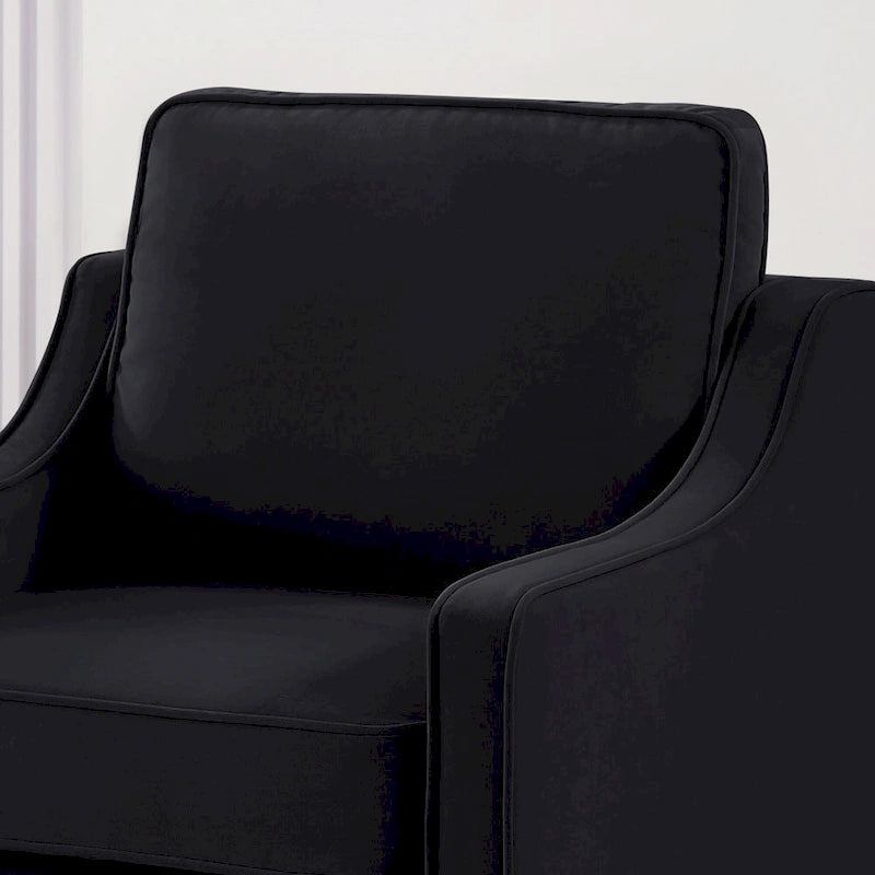 Fauteuil moderne en velours taupe/noir/bleu marine avec pieds en bois - Usage unique