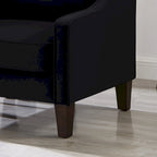 Fauteuil moderne en velours taupe/noir/bleu marine avec pieds en bois - Usage unique
