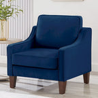 Fauteuil moderne en velours taupe/noir/bleu marine avec pieds en bois - Usage unique