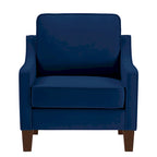 Fauteuil moderne en velours taupe/noir/bleu marine avec pieds en bois - Usage unique