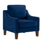 Fauteuil moderne en velours taupe/noir/bleu marine avec pieds en bois - Usage unique