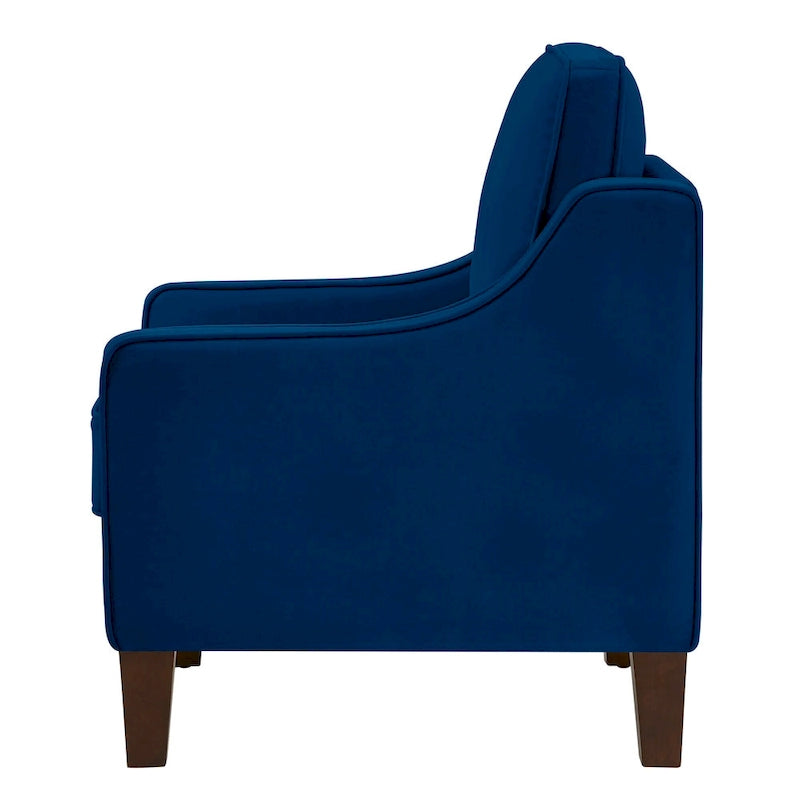 Fauteuil moderne en velours taupe/noir/bleu marine avec pieds en bois - Usage unique