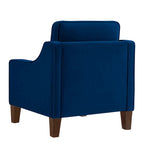 Fauteuil moderne en velours taupe/noir/bleu marine avec pieds en bois - Usage unique