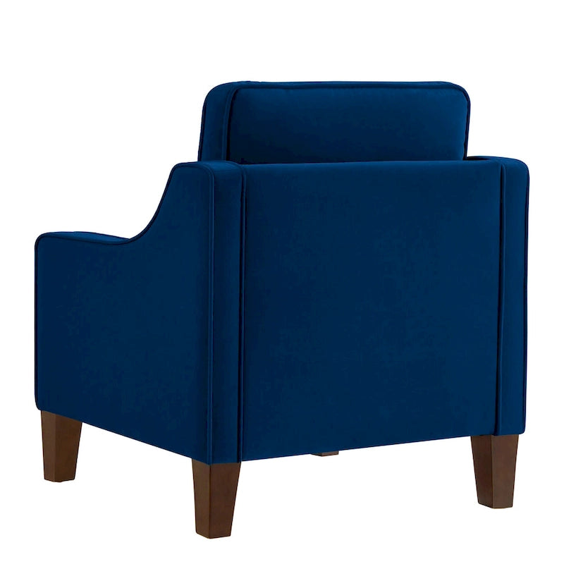 Fauteuil moderne en velours taupe/noir/bleu marine avec pieds en bois - Usage unique