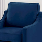Fauteuil moderne en velours taupe/noir/bleu marine avec pieds en bois - Usage unique