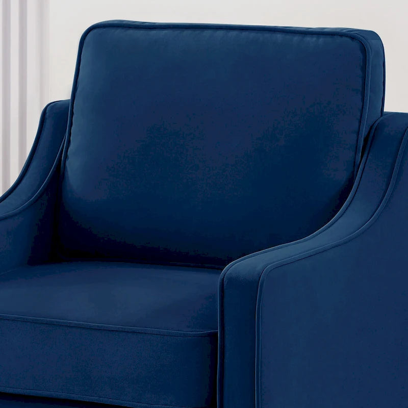 Fauteuil moderne en velours taupe/noir/bleu marine avec pieds en bois - Usage unique