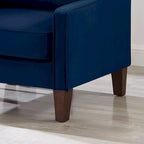 Fauteuil moderne en velours taupe/noir/bleu marine avec pieds en bois - Usage unique