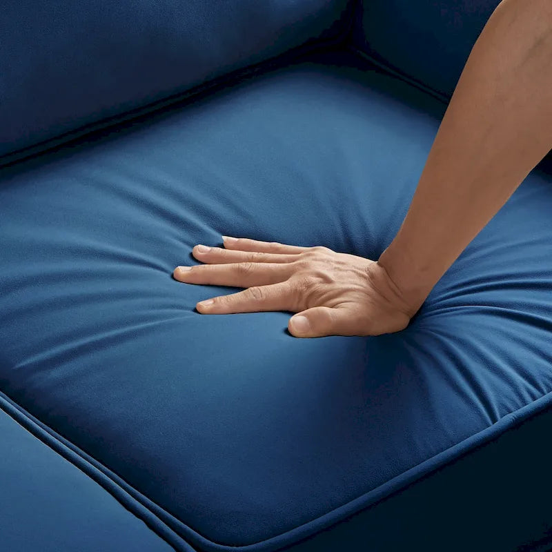 Fauteuil moderne en velours taupe/noir/bleu marine avec pieds en bois - Usage unique