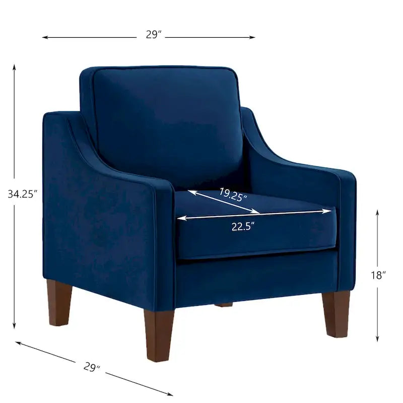Fauteuil moderne en velours taupe/noir/bleu marine avec pieds en bois - Usage unique