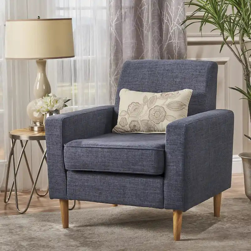 Fauteuil Club en Tissu Tweed Mid-Century Modern Bleu Foncé / Vert Foncé / Gris / Gris Clair – Usage unique