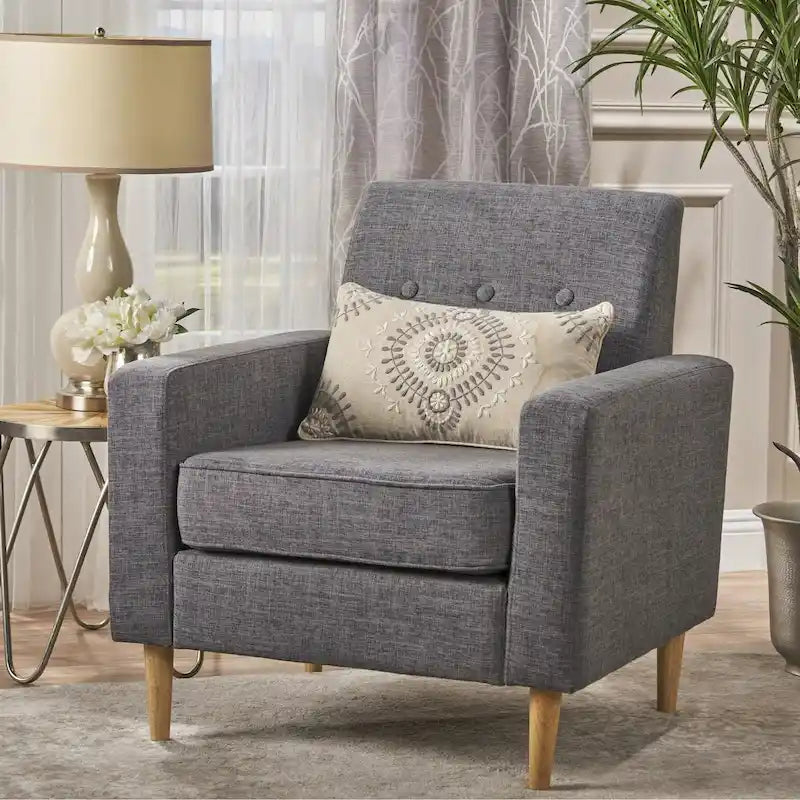 Fauteuil Club en Tissu Tweed Mid-Century Modern Bleu Foncé / Vert Foncé / Gris / Gris Clair – Usage unique