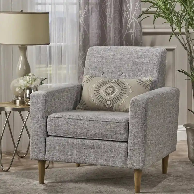 Fauteuil Club en Tissu Tweed Mid-Century Modern Bleu Foncé / Vert Foncé / Gris / Gris Clair – Usage unique