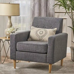 Fauteuil Club en Tissu Tweed Mid-Century Modern Bleu Foncé / Vert Foncé / Gris / Gris Clair – Usage unique