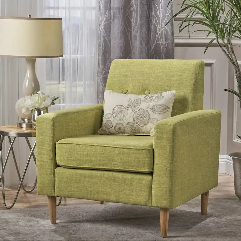Fauteuil Club en Tissu Tweed Mid-Century Modern Bleu Foncé / Vert Foncé / Gris / Gris Clair – Usage unique