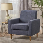 Fauteuil Club en Tissu Tweed Mid-Century Modern Bleu Foncé / Vert Foncé / Gris / Gris Clair – Usage unique