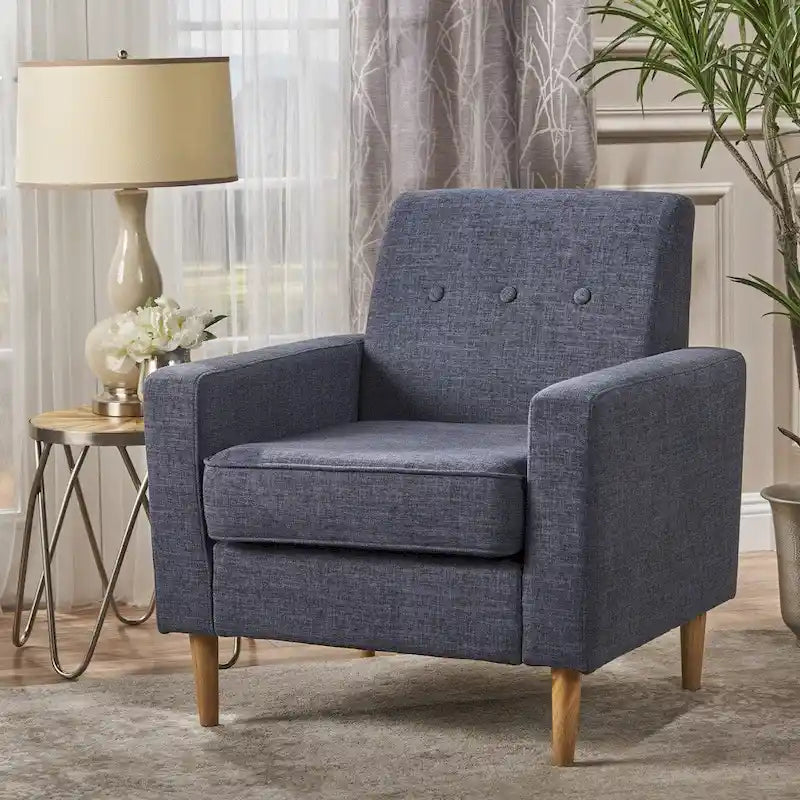 Fauteuil Club en Tissu Tweed Mid-Century Modern Bleu Foncé / Vert Foncé / Gris / Gris Clair – Usage unique